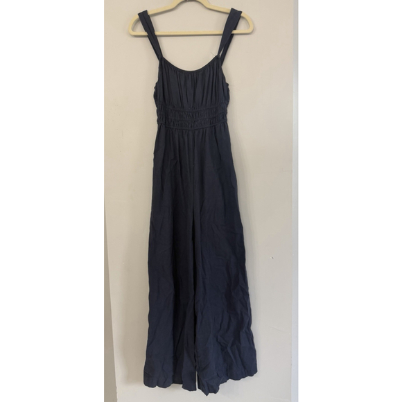 Madewell Navy Blue Tank Top Jumpsuit Linen Blend Elastic Waist Wide Leg Size XXS - Picture 2 of 9